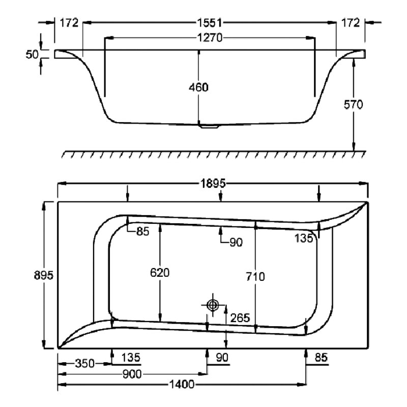 Carron Linea Double Ended Bath - 1900mm x 900mm - No TH - White - Image 4