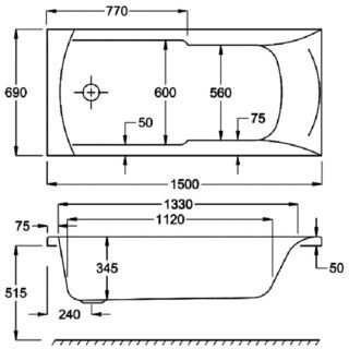 Carron Matrix Single Ended Bath - No TH - White - Image 4