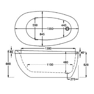 Carron Paradigm Carronite Freestanding Bath With Overflow Bath Filler - 1550mm x 850mm - No TH - White - Image 4