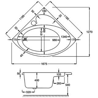 Carron Oriole Corner Bath - 1200mm x 1200mm - No TH - White - Image 3