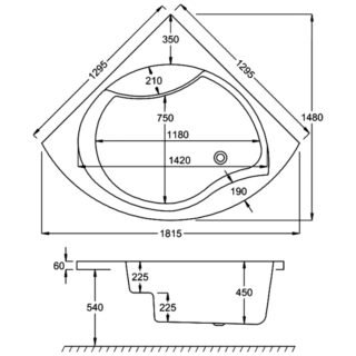 Carron Tranquility Corner Bath - 1300mm x 1300mm - No TH - White - Image 4