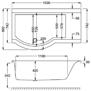 Carron Urban P Shaped Shower Bath - No TH - White - Image 5