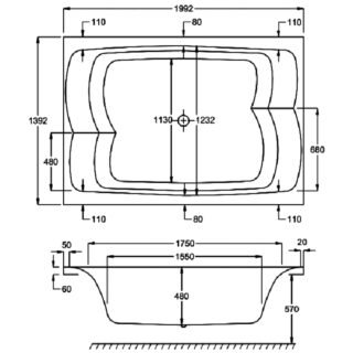 Carron Celsius Duo Carronite Double Ended Bath - 2000mm x 1400mm - No TH - White - Image 4