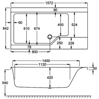 Carron Urban Swing Carronite Shower Bath - 1575mm x 850mm - No TH - White - Image 5
