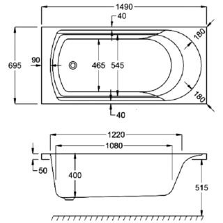 Carron Arc Single Ended Bath - No TH - White - Image 4