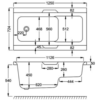 Carron Urban Single Ended Sitbath With Twin Grip - 1250mm x 725mm - No TH - White - Image 5