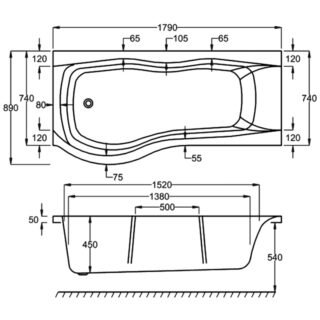 Carron Sigma P Shaped Shower Bath - 1800mm x 900mm - No TH - White - Image 5