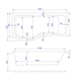 Carron Brio P Shaped Shower Bath - 1650mm x 850mm - No TH - White - Image 3