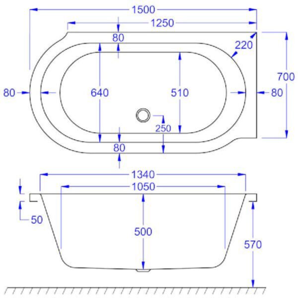 Carron Brio P Shaped Shower Bath - 1650mm x 850mm - No TH - White - Image 4