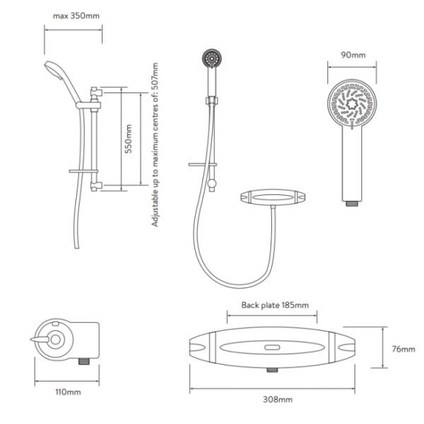 Aqualisa Colt One Outlet Exposed Shower Valve With Slide Rail Kit - Chrome - Image 5