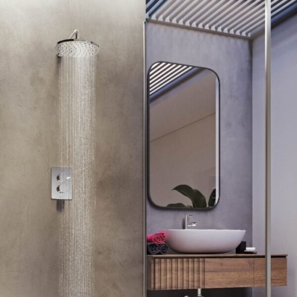 Aqualisa Dream Round One Outlet Thermostatic Concealed Shower Valve With Wall Fixed Head - Chrome