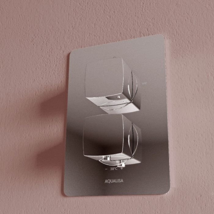 Aqualisa Dream Square One Outlet Thermostatic Concealed Shower Valve With Wall Fixed Head - Chrome - Image 3