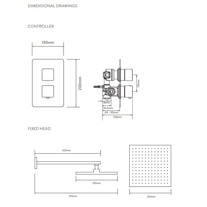 Aqualisa Dream Square One Outlet Thermostatic Concealed Shower Valve With Wall Fixed Head - Chrome - Image 5