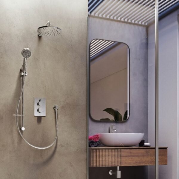 Aqualisa Dream Round Two Outlet Thermostatic Concealed Shower Valve With Adjustable Kit And Wall Fixed Head - Chrome
