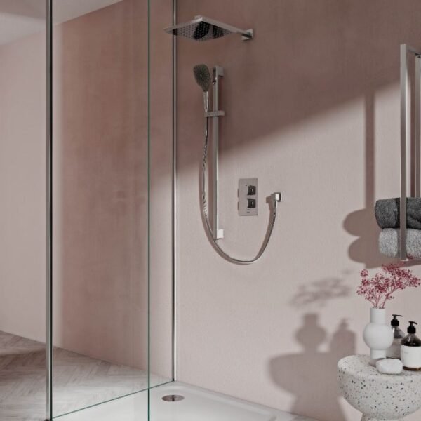 Aqualisa Dream Square Two Outlet Thermostatic Concealed Shower Valve With Adjustable Kit And Wall Fixed Head - Chrome