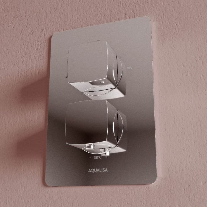 Aqualisa Dream Square Two Outlet Thermostatic Concealed Shower Valve With Shower Handset And Wall Fixed Head - Chrome - Image 2