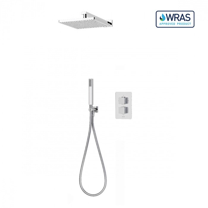 Aqualisa Dream Square Two Outlet Thermostatic Concealed Shower Valve With Shower Handset And Wall Fixed Head - Chrome - Image 4