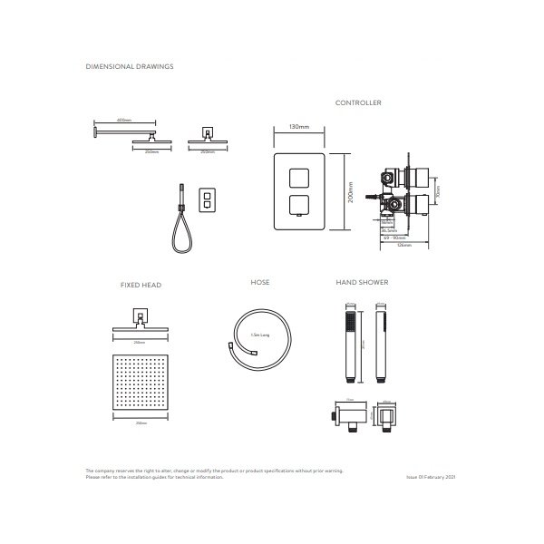 Aqualisa Dream Square Two Outlet Thermostatic Concealed Shower Valve With Shower Handset And Wall Fixed Head - Chrome - Image 5