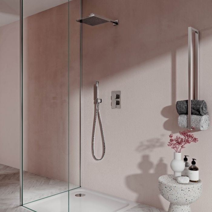 Aqualisa Dream Square Two Outlet Thermostatic Concealed Shower Valve With Shower Handset And Wall Fixed Head - Chrome