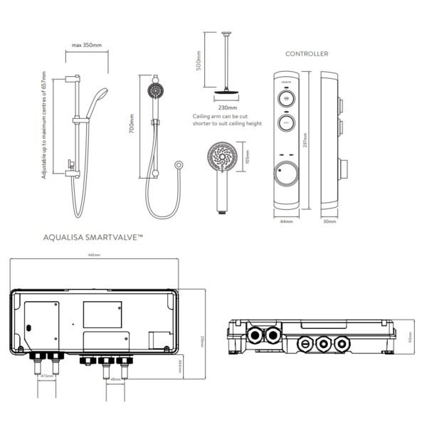 Aqualisa I system Smart One Outlet Concealed Digital Shower Kit With Adjustable And Ceiling Shower Head - Gravity Pumped - Chrome - Image 5