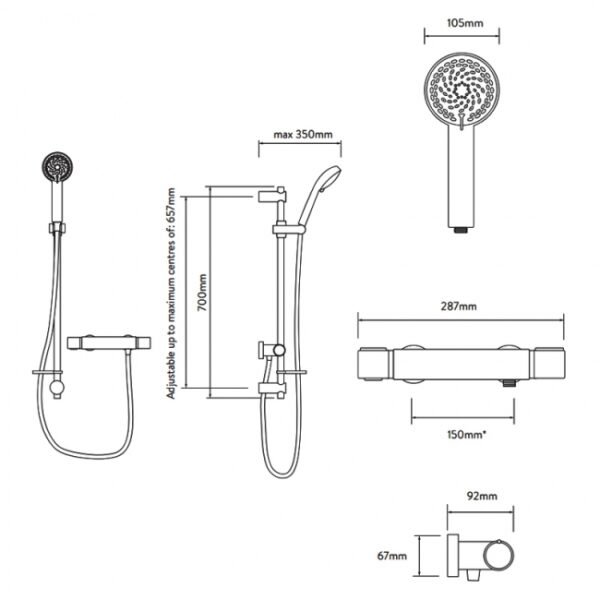 Aqualisa Midas 110 Thermostatic Bar Shower Valve With Slide Rail Kit - Chrome - Image 5