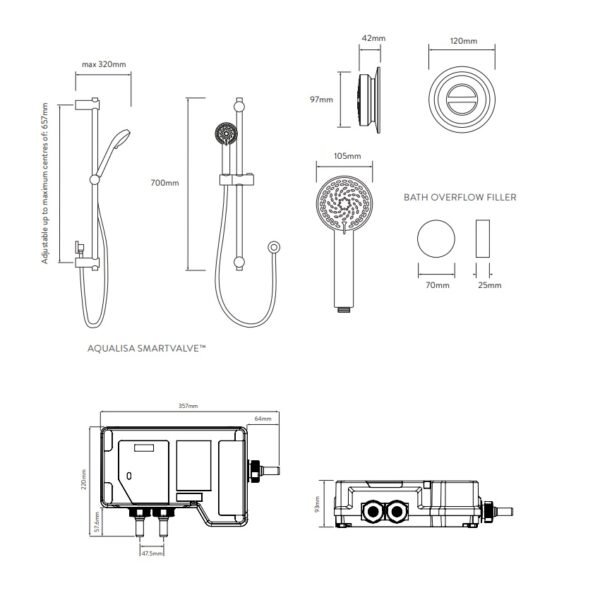 Aqualisa Quartz Classic Smart 2 Outlet Digital Concealed Shower Valve With Riser Rail And Bath Filler - Chrome - Image 7