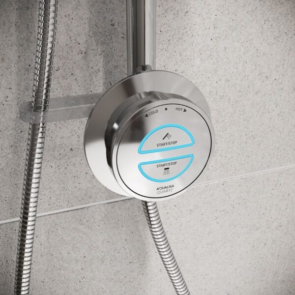 Aqualisa Quartz Classic 2 Outlet Digital Shower Valve With Exposed Riser Rail And Ceiling Head - Chrome - Image 2