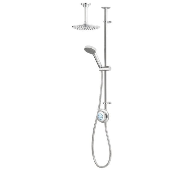 Aqualisa Quartz Classic 2 Outlet Digital Shower Valve With Exposed Riser Rail And Ceiling Head - Chrome