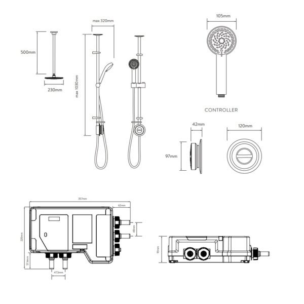 Aqualisa Quartz Classic 2 Outlet Digital Shower Valve With Exposed Riser Rail And Ceiling Head - Chrome - Image 6