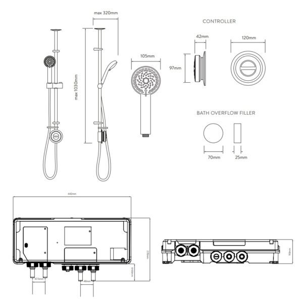 Aqualisa Quartz Classic Slide Rail Kit With Exposed Digital Valve And Bath Filler - Gravity Pump - Chrome - Image 5