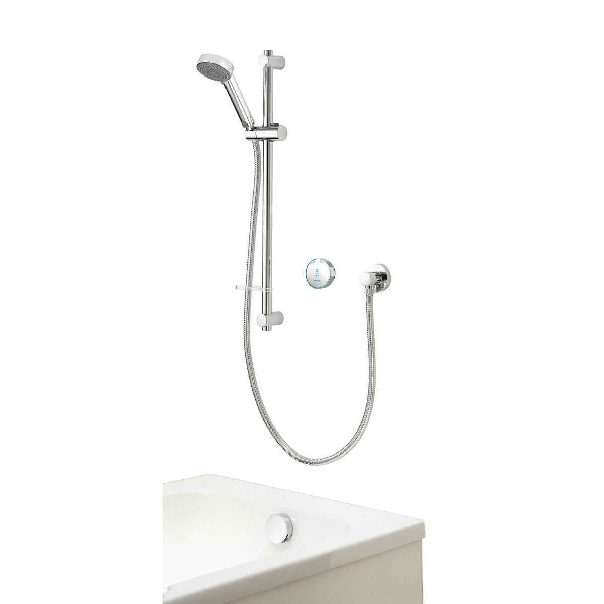 Aqualisa Quartz Digital One Outlet Concealed Shower Valve With Slide Rail Kit And Bath Filler - Gravity Pumped - Chrome