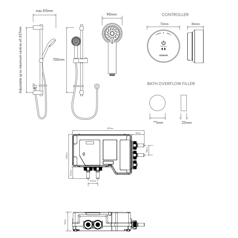 Aqualisa Quartz Slide Rail Kit With Digital Concealed Valve And Shower Head - Chrome - Image 5