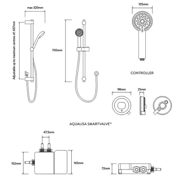 Aqualisa Quartz Touch Smart Digital One Outlet Concealed Shower Valve With Adjustable Head - HP - Combi - Chrome - Image 6