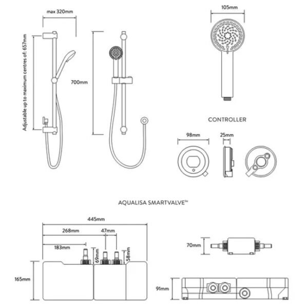 Aqualisa Quartz Touch Smart Digital One Outlet Concealed Shower Valve With Adjustable Head - Gravity Pumped - Chrome - Image 6