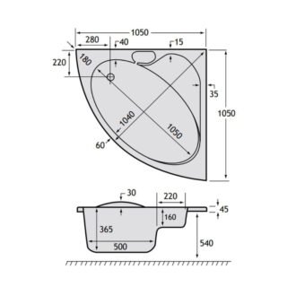 Carron Rio Corner Bath - 1050mm x 1050mm - No TH - White - Image 3