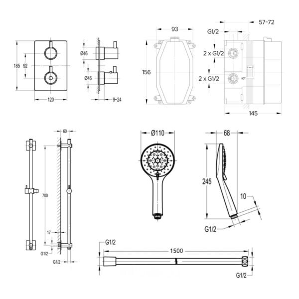 Flova Levo Square 1 Outlet Concealed Shower Kit - Image 2