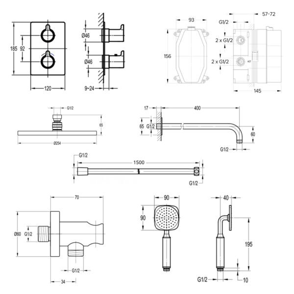 Flova Moonlight Square 2 Outlet Concealed Shower Kit - Image 2