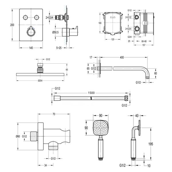 Flova Moonlight GoClick Square 2 Outlet Concealed Shower Kit - Image 2