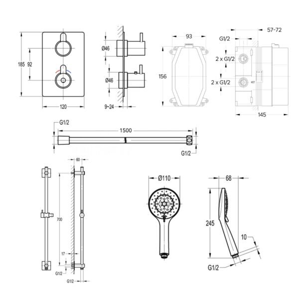 Flova Smart Square 1 Outlet Concealed Shower Kit - Image 2