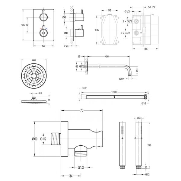 Flova Smart Square 2 Outlet Concealed Shower Kit - Image 2