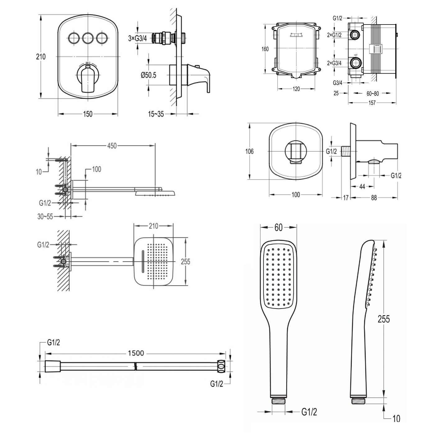 Flova Fusion 3 Outlet Concealed Shower Kit - Chrome - Image 3