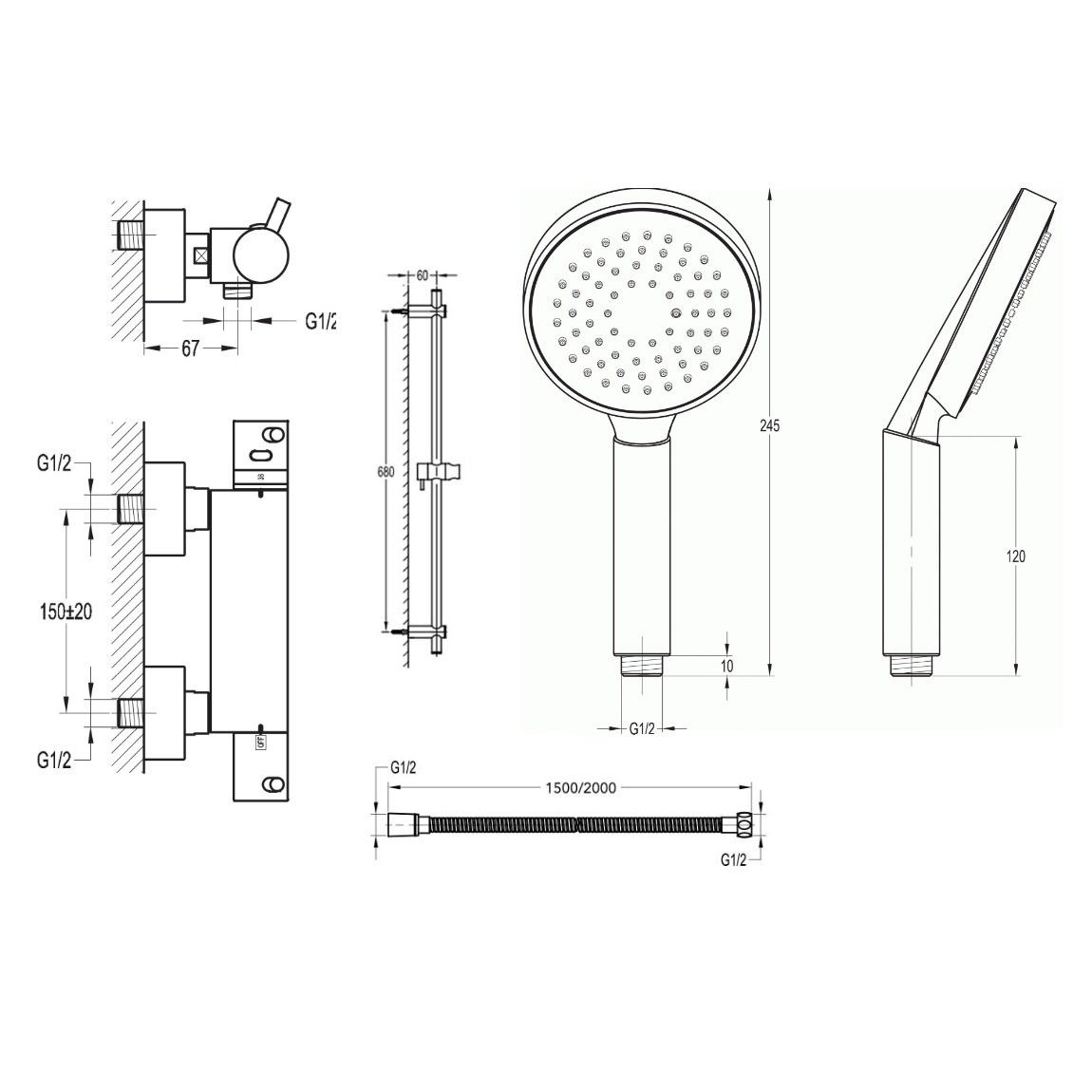 Flova Levo Thermostatic 1 Outlet Exposed Shower Kit - Chrome - Image 2