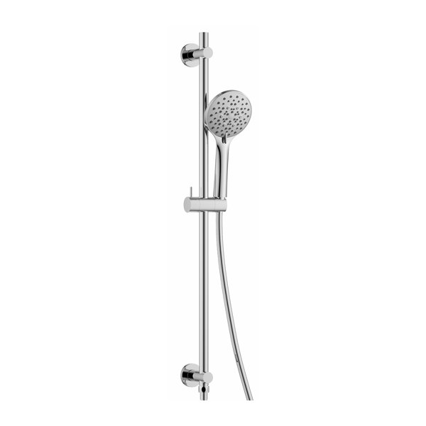 Flova Levo Round Slide Rail With 5 Function Shower Handset, Smooth Hose And Integral Wall Outlet Elbow - Chrome