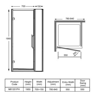Merlyn 8 Series Recessed Hinged Shower Door And Inline Panel - Chrome - Image 2