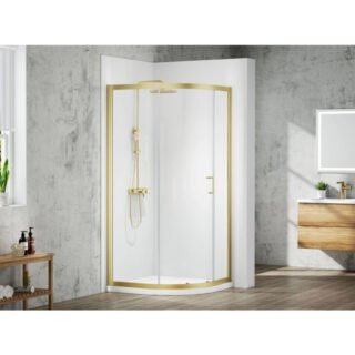 Merlyn Mbox Single Door Offset Quadrant Shower Enclosure - Brushed Brass, 1200mm X 800mm