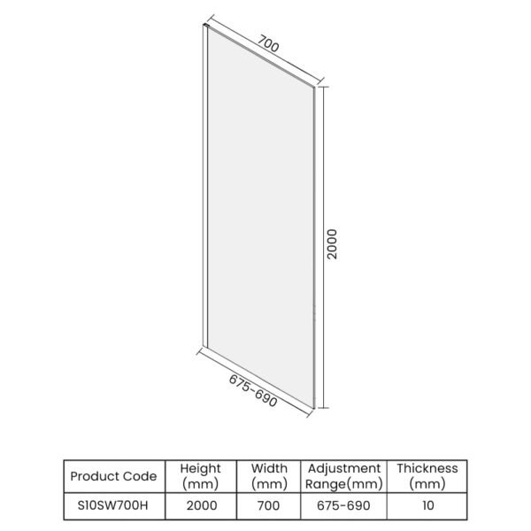 Merlyn 10 Series Wetroom Glass Panel with Wall Profile And Stabilising Bar - Image 8
