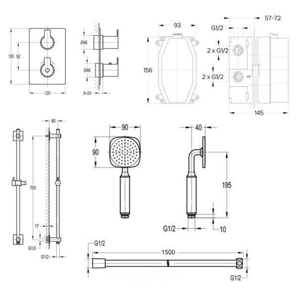 Flova Spring 1 Outlet Concealed Shower Valve With Slide Rail Kit - Chrome - Image 2