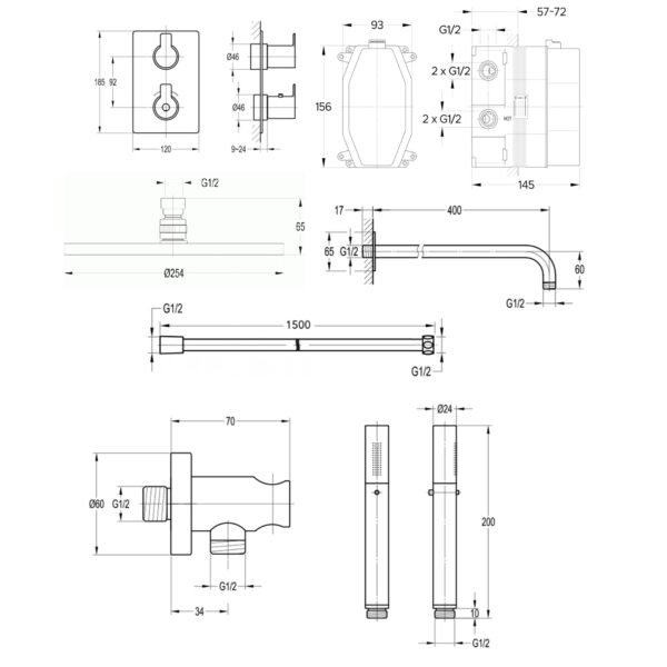 Flova Spring 2 Outlet Concealed Shower Valve With Air-Mixed Shower Head And Shower Handset Kit - Chrome - Image 2