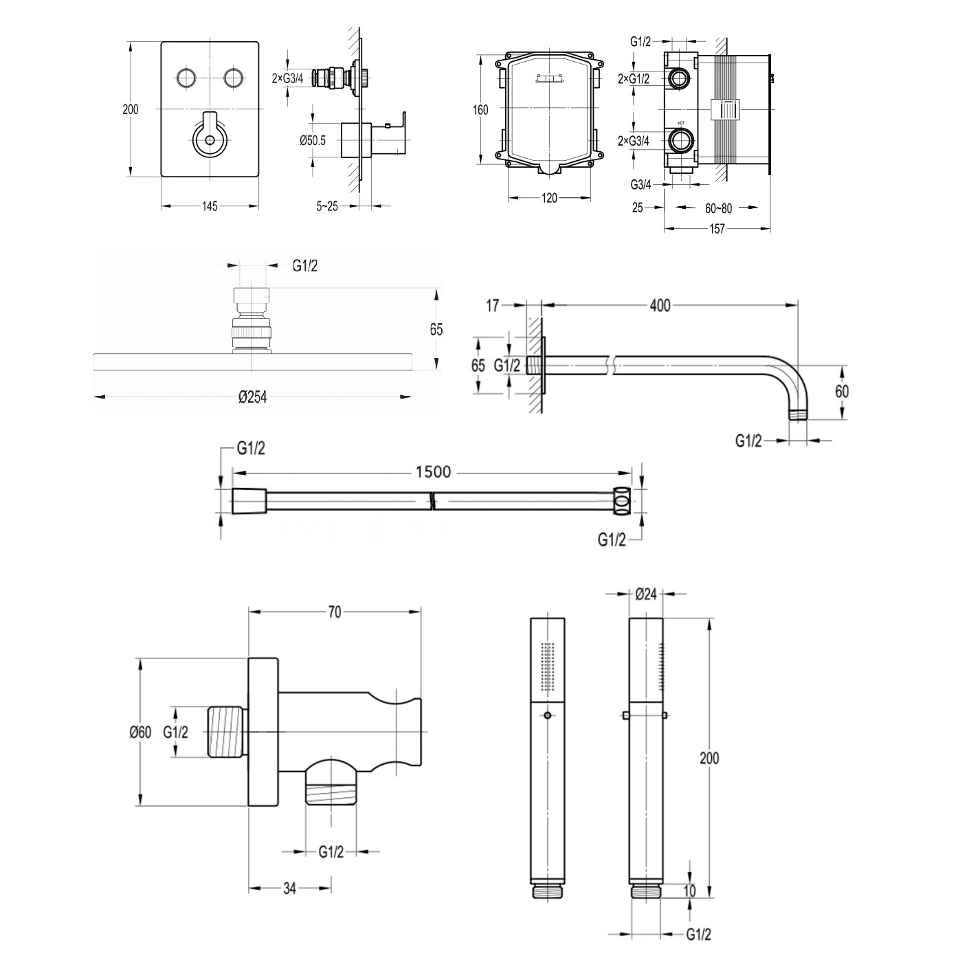 Flova Spring GoClick 2 Outlet Concealed Shower Valve With Air-Mixed Shower Head And Shower Handset Kit - Chrome - Image 2