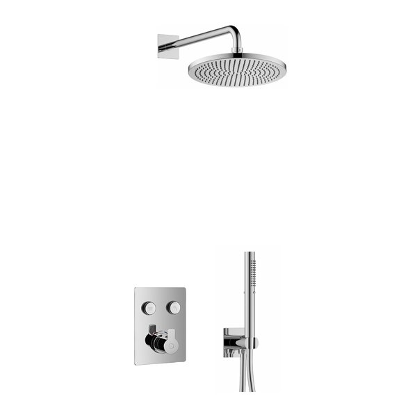 Flova Spring GoClick 2 Outlet Concealed Shower Valve With Air-Mixed Shower Head And Shower Handset Kit - Chrome